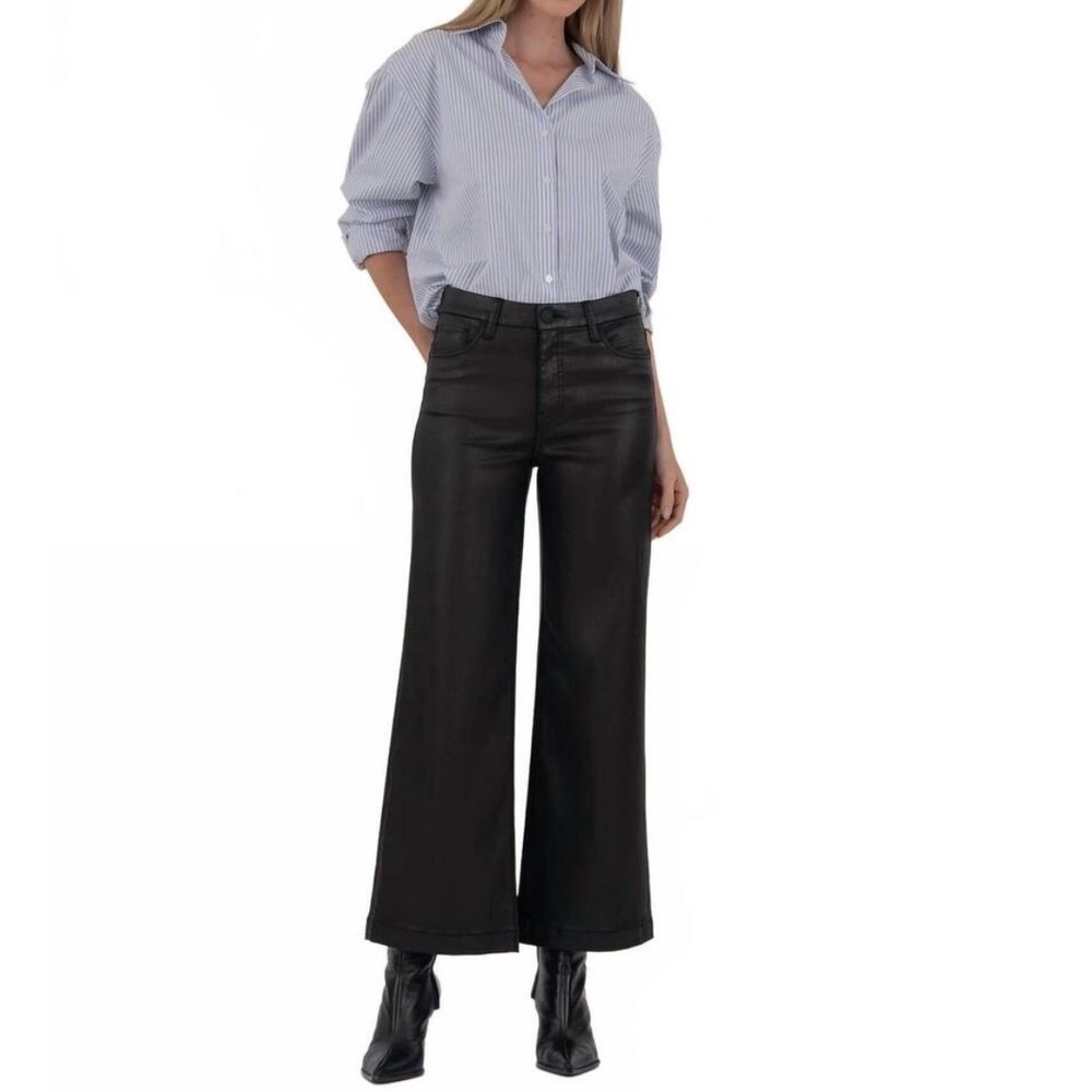 NWT KUT Meg Fab Ab Wide Leg Coated Faux Leather Pants Black 10